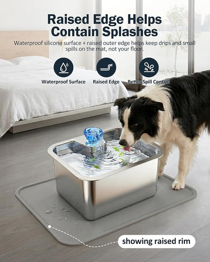 Dog Water Fountain Splash Mat, Waterproof Silicone Pet Feeding Mat, Non-Slip Floor Protector for Dog Water Bowl Dispenser & Cat Fountain, Raised Edge, Easy to Clean