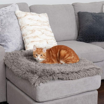 Furhaven Self-Warming Cat Bed for Indoor Cats, 4-Beds-in-1 & Washable - Plush Long Faux Fur Convertible Cuddler - Gray, Small (Pack of 2)