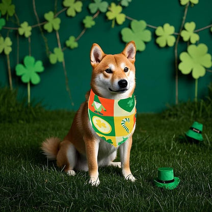 St Patricks Day Dog Bandanas for Medium Dog Breed 7 Pcs Small Shamrocks Dog Bandanas Adjustable Dogs Scarves Grooming M
