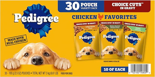 Pedigree Choice Cuts in Gravy Wet Dog Food, Adult Soft Wet Dog Food, Variety Pack, 3.5 oz. Pouches, 30 Count