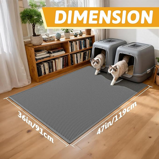 Pieviev Cat Litter Mat Double Layer Waterproof Urine Proof Trapping Mat 1 Pack (Gray, 47x36 Inch (Pack of 1))