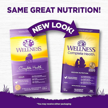 Wellness Complete Health Adult Dry Dog Food, Wholesome Grain Kibble, Natural, Chicken and Oatmeal Recipe, 5 lb Bag