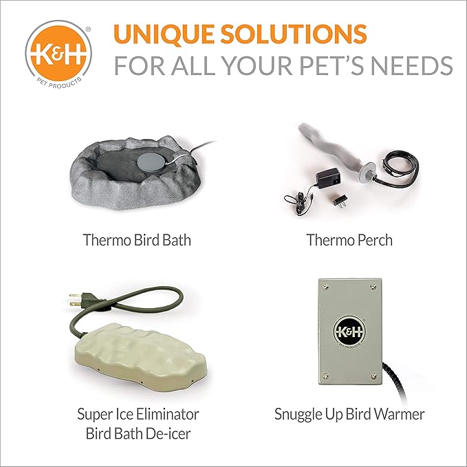 K&H Pet Products Snuggle-Up Bird Cage Heater, Bird Cage Accessory, Exotic Avian Warming Panel for Medium/Large Exotics Like Parrot, Cockatoo, Macaw, African Gray - Large 7 X 4in Gray 12V