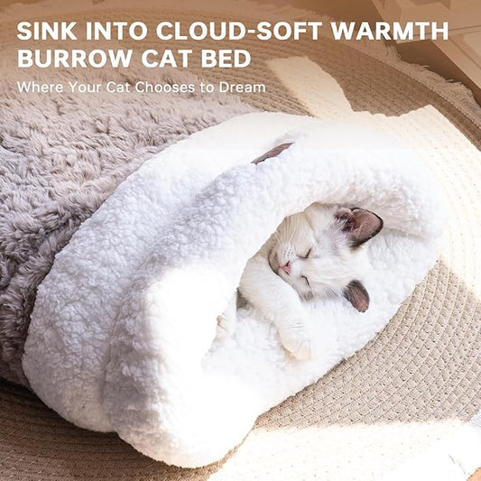 Cat Bed Cave 4 in 1 Cat Sleeping Bag Cute Self Warming Cat Cave with Plush Portable Snuggle Sack/Hideway for Indoor Cats & Small Pets Coffee 21×17 Inch