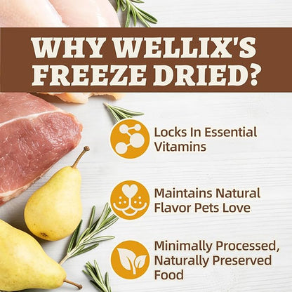 Wellix Freeze-Dried Treats for Dogs and Cats - Duck&Pear Natural Freeze Dried Cat Treats for Gut,Digestion Healthy - High-Protein Food Topper for Kittens Training Snacks 4.93oz