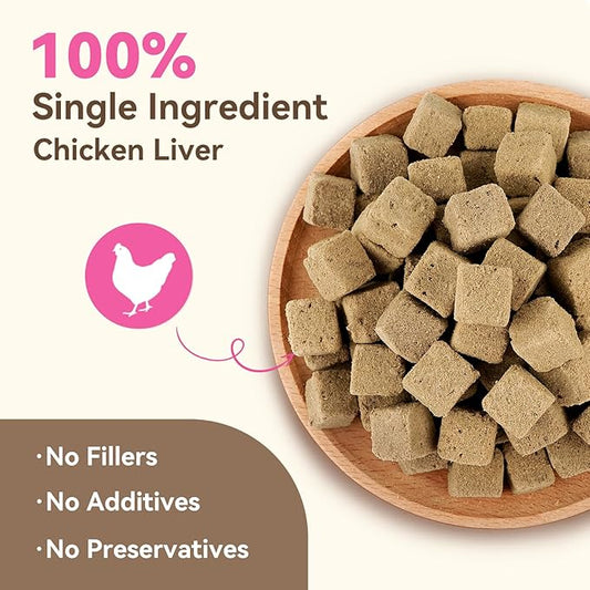 Freeze Dried Dog & Cat Treats – Single Ingredient Chicken Liver, High Protein Training Treats & Food Topper, 3.5 oz