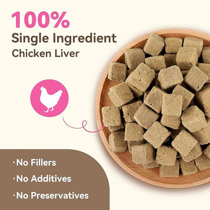 Freeze Dried Dog & Cat Treats – Single Ingredient Chicken Liver, High Protein Training Treats & Food Topper, 10.6 oz