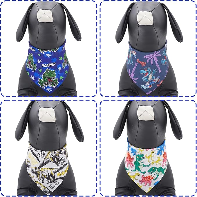 7 PCS Dinosaurs Dog Bandanas for Small Dogs Stitching Edge Dog Bandanas for Puppy Doggy Print One Side Scarves Party Grooming S