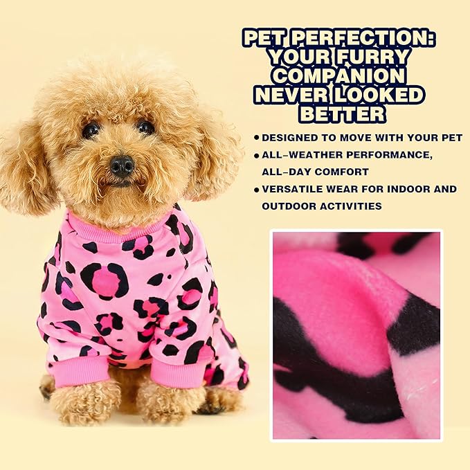 Paiaite Dog Pajamas Onesie: Comfortable Four-Legged Apparel for Small, Medium, & Large Dogs, Polyester Material for Comfort, Wrinkle Resistance, Moisture Wicking, and Stretchiness Pink Leopard 4XL