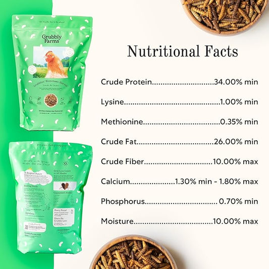 Grubbly Farms Grubblies - Black Soldier Fly Larvae for Chickens - Chicken Treats Grown in the US and Canada - for Strong Eggshells and Healthy Feathers - Grubblies Hometown Harvest 1LB