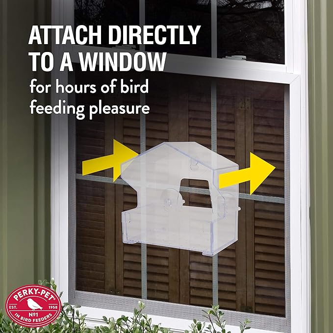 Perky-Pet Clear Outdoor Window Bird Feeder with Strong Suction Cups – 1/2 Lb Seed Capacity - Perky Pet 345 - Entertaining Bird Feeding - Watch Birds Eat Seeds