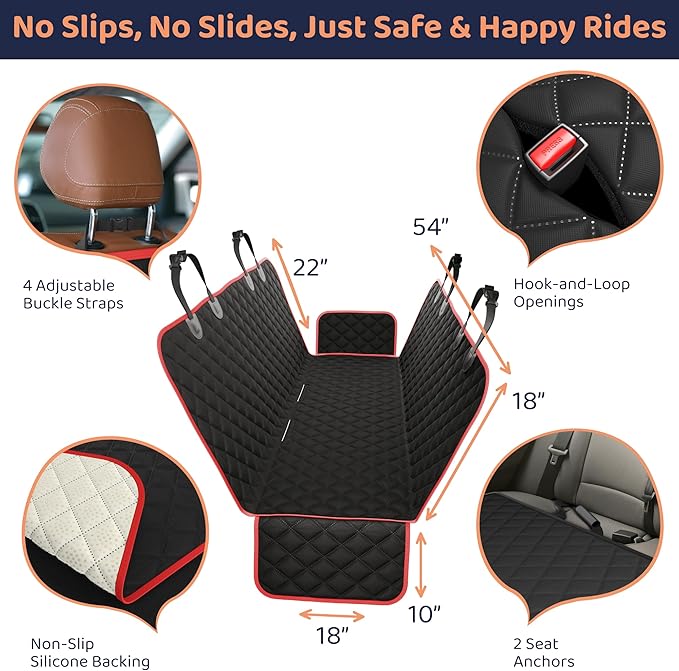 Petloox Dog Car Seat Cover for Back Seat, Waterproof Hammock for Car, SUV & Truck, Non-Slip Backseat Cover for Dogs, Heavy-Duty Dog Hammock Style Seat Protector Pets, Easy to Install & Clean