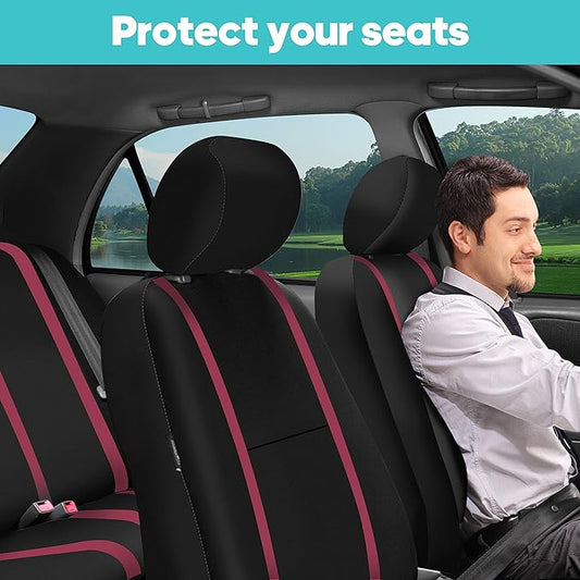 FH Group Car Seat Covers Front Set in Cloth - Car Seat Covers for Low Back Car Seats with Removable Headrest, Universal Fit, Automotive Seat Covers, Car Seat Cover for SUV, Sedan, Van Burgundy