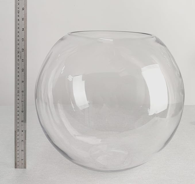 CYS EXCEL Large Glass Bubble Bowl (H-13.5" W-15.25", Approx. 9 Gal.) Round Bowl Terrarium Globe Flower Vase Centerpiece for Weddings Events Arrangements