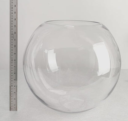 CYS EXCEL Large Glass Bubble Bowl (H-13.5" W-15.25", Approx. 9 Gal.) Round Bowl Terrarium Globe Flower Vase Centerpiece for Weddings Events Arrangements