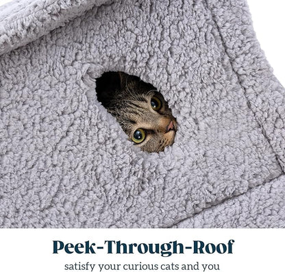 Pelzin Cat Houses for Indoor Cats - Large Cat Cave Bed with Removable Support Foam and Washable 2-Side Mat - Covered Cat Bed for Cat Hideaway - Enclosed Cat Hideout for Kitten and Small Pet, Grey