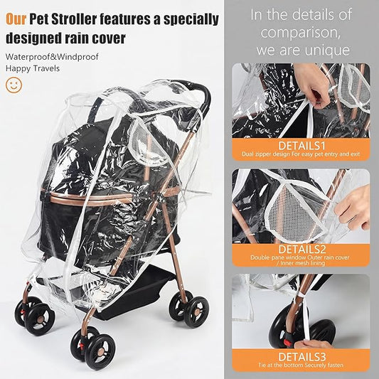 pet Stroller with Removable Carrier cat Dog Stroller with Aluminum Alloy Frame and 900D Oxford Fabric, Featuring one-Touch Folding,Includes rain Cover,for Travel, Walking,Shopping (Black)