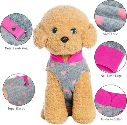 Rbenxia Grey Dog Heart Sweater with Leash Ring Soft Fleece Vest - Warm Pet Jacket for Small Puppy & Cat (Small)