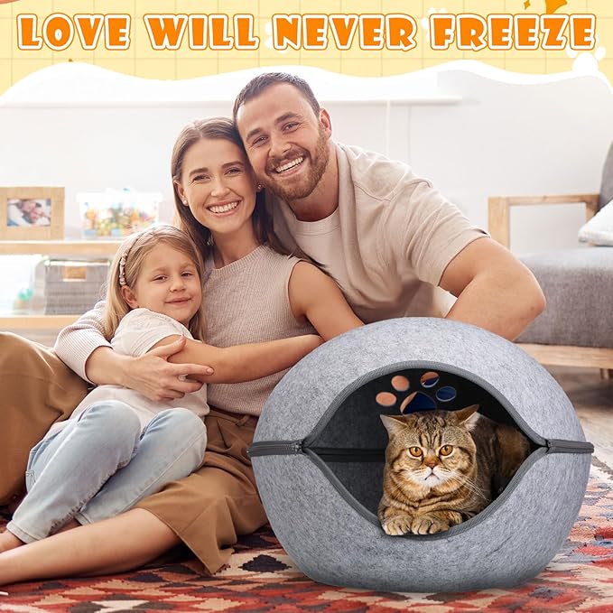Beeveer Heated Cat Bed, Indoor Heated Cat Cave, Warmer Thermal Pet Bed with Removable Waterproof Heater for Kitty Small Dogs Gray(19.7X 17.8 x 13 Inches)