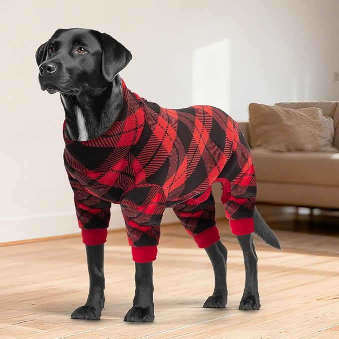 cyeollo Dog Pajamas Medium Size Dog, Warm Fleece Doggy Pjs Soft Doggie Onesie Stretchy Sweater for Medium to Large Dogs Winter Dogs Coat Pet Jammies Clothes Female & Male, Buffalo Plaid 2XL