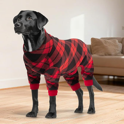 cyeollo Dog Pajamas Medium Size Dog, Warm Fleece Doggy Pjs Soft Doggie Onesie Stretchy Sweater for Medium to Large Dogs Winter Dogs Coat Pet Jammies Clothes Female & Male, Buffalo Plaid 2XL