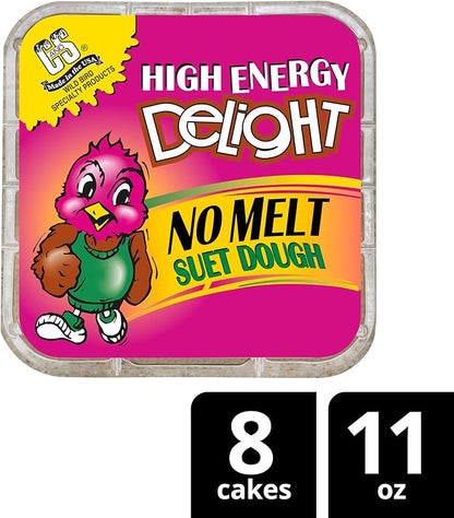 C&S High Energy Delight No Melt Suet Dough, Suet Cakes for Wild Birds Including Woodpeckers, Nuthatches, Chickadees and More, Pack of 8