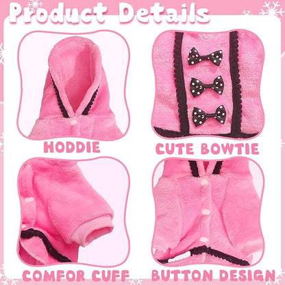 Puppy Sweaters for Small Dogs Girl Dog Dresses Winter Fleece Dog Sweater Warm Puppy Sweaters with Leash Hole Cute Pink Doggie Clothes Bowtie Chihuahua Sweater Pet Hoodie Cold Weather (X-Small)