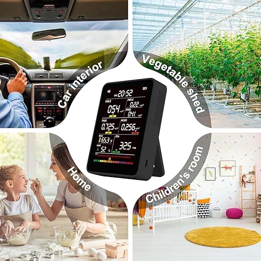 Professional Indoor Air Quality Monitor with AQI Alerts, Portable Real-Time Detector for Home, Car, Plants & Pets