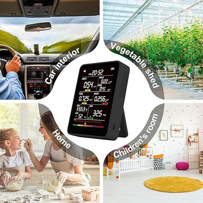 Professional Indoor Air Quality Monitor with AQI Alerts, Portable Real-Time Detector for Home, Car, Plants & Pets