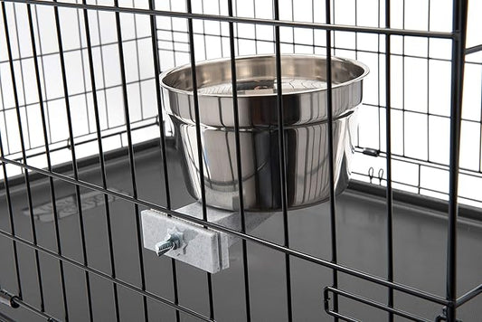 Lixit® Stainless Steel Kennel Food or Water Bowl - Non Spill Hanging Removable Crate Bowls - Carrier Cage Dish for Dogs or Cats for Feeding and Drinking (Stainless Steel, 40 Ounce)