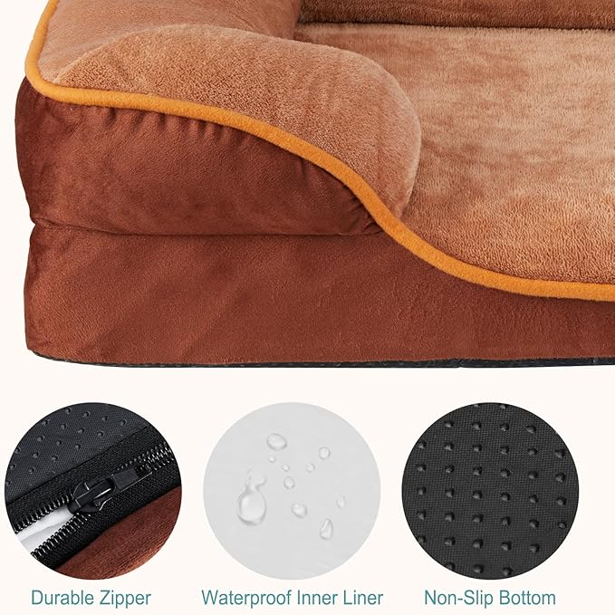 Sweetcrispy 35"x25" Orthopedic Dog Bed, Large Memory Foam Puppy Cat Bed with Washable Waterproof Removable Cover & Non-Slip Bottom for Pet Calming Sleeping, Brown