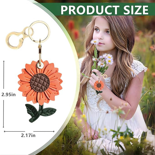 Leather Keychain Holder Case Compatible with AirTag,Cute Protective Cover with Keyring,Anti-Scratch Finder GPS Tracker Case for Wallet Keys,bag,pets,Backpack(Daisy Orange)