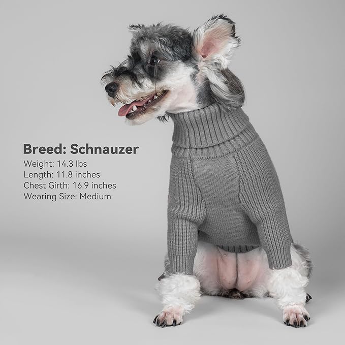 cyeollo Dog Sweater Warm Turtleneck Knitted Sweaters with Long Sleeves Winter Dog Clothes Sweaters for Dogs, Grey L