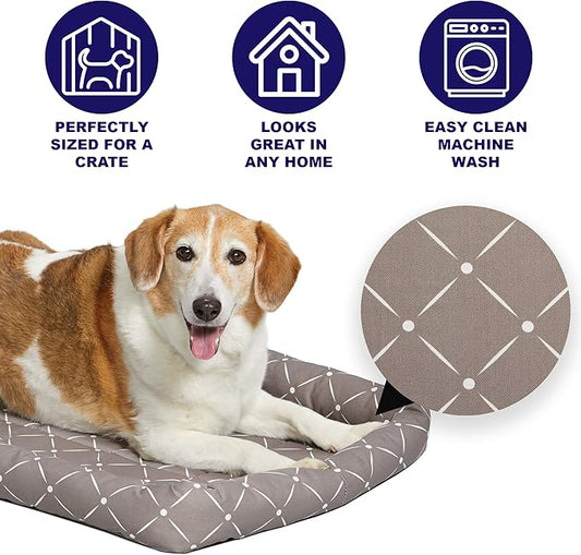 MidWest Homes for Pets 40224-MRD Quiet Time Couture Ashton Bolster Pet Bed, Small Dog/24, Mushroom & White Diamond Pattern