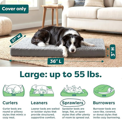 Furhaven Replacement Dog Bed Cover Ultra Plush Faux Fur & Suede Mattress, Machine Washable - Gray, Large