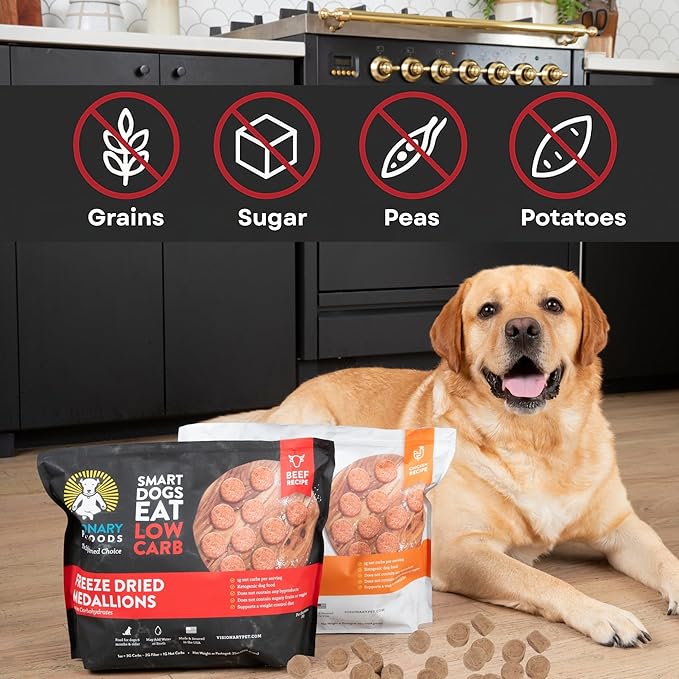 Visionary Pet Foods Freeze Dried Raw Dog Food, Topper & Meal Mixer – Real Beef | KetoPet Research Formula | Less Than 1g Net Carbs | Ketogenic | Grain Free High Protein | Made in USA | 25oz