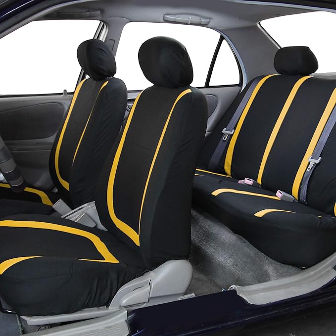 FH Group Car Seat Covers Rear Set Cloth - Car Seat Covers with Removable Headrest,Universal Fit,Automotive SeatCovers,Washable Car SeatCover for SUV,Sedan,Van Yellow