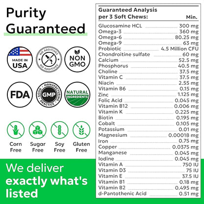 BARK&SPARK Dog Multivitamin Chews Glucosamine Chondroitin with Omega 3, Digestive Enzymes & Probiotics | Vitamins and Supplements for Dogs Pet Skin & Coat & Joint & Gut Health Support - 240ct