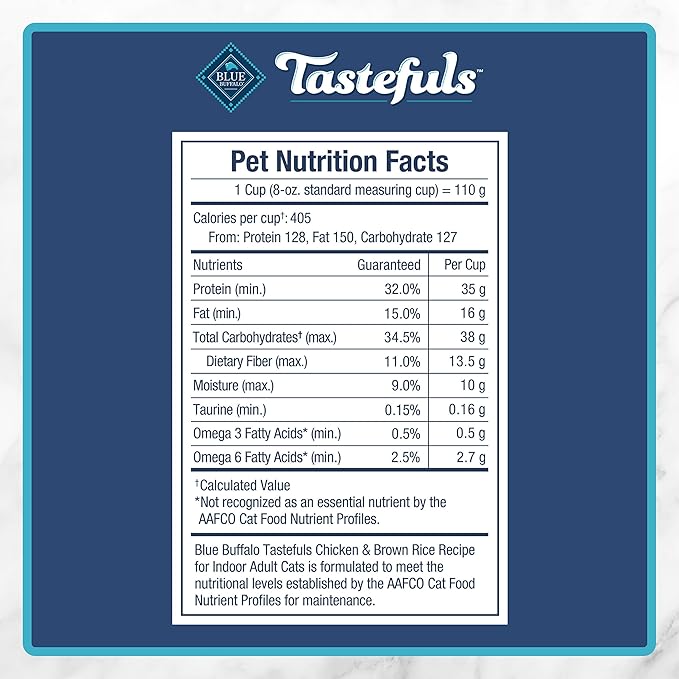 Blue Buffalo Tastefuls Natural Dry Food for Adult Indoor Cats, Chicken & Brown Rice Recipe, 15-lb. Bag