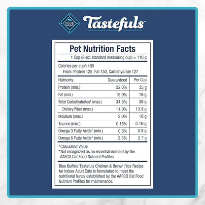 Blue Buffalo Tastefuls Natural Dry Food for Adult Indoor Cats, Chicken & Brown Rice Recipe, 15-lb. Bag