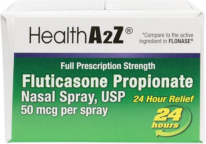 HealthA2Z® Fluticasone Propionate Nasal Spray | 50 mcg per Spray | 24 Hour Allergy Relief | 144 Sprays | 0.62 fl oz. (18.2mL) (0.62 fl oz. (Pack of 1))