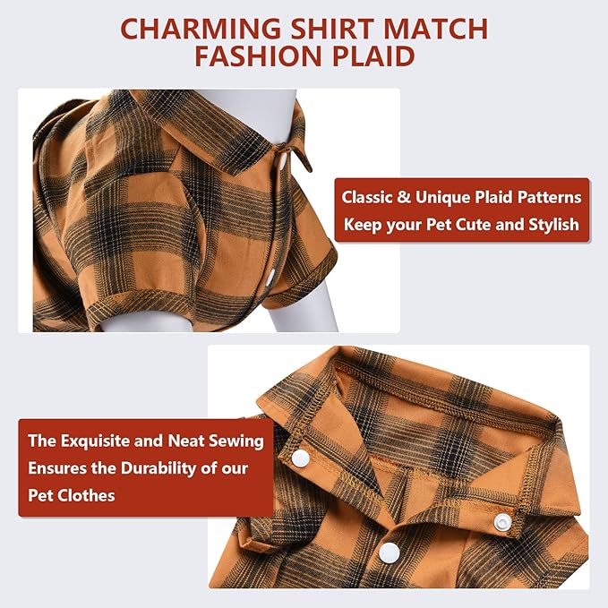 Koneseve Dog Shirt Plaid Dog Clothes for Small Dogs Boy Girl Cat Clothes Soft Puppy Outfit Adorable Pet T-Shirts Kitten Grid Costume Apparel Thanksgiving Christmas Clothing (Yellow; M/Medium)
