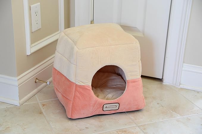 Cat Bed in Orange and Beige