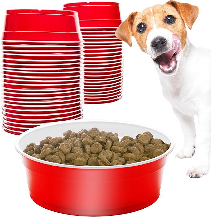 GoSports Party Dog Disposable Red Cup Style Pet Food Bowls for Cats and Dogs - 50 Small Size Bowls