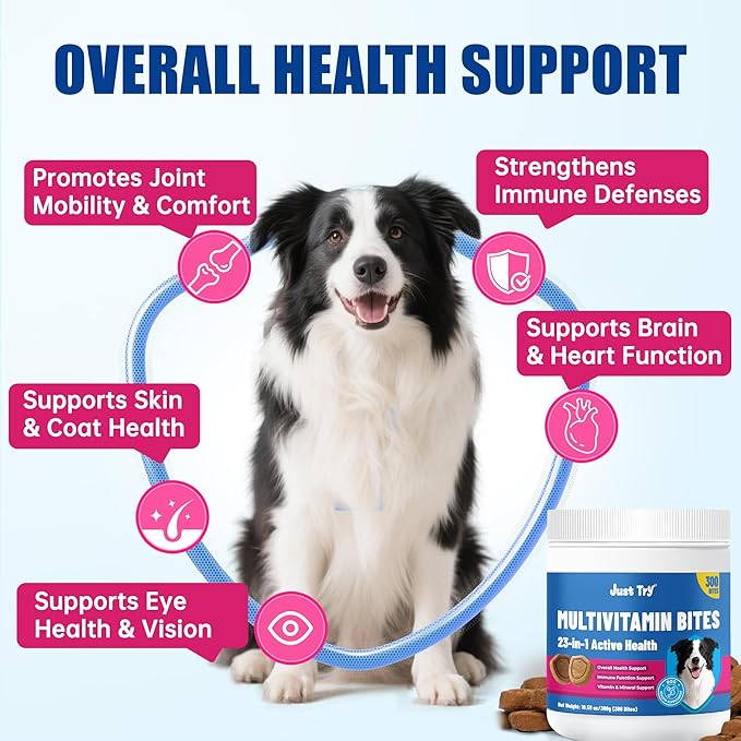 Just Try 300 Bites Multivitamin 23-in-1 for Dogs with Chondroitin Sulfate, Omega-3, Joint and Skin Support, 300g