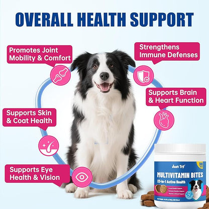 Just Try 300 Bites Multivitamin 23-in-1 for Dogs with Chondroitin Sulfate, Omega-3, Joint and Skin Support, 300g