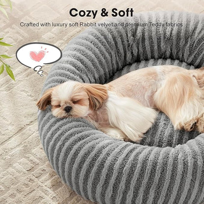 MIXJOY Dog Beds for Small Dogs, Washable Dog Bed with Removable Cover, Small Cat Bed for Indoor Cats, Calming Soft Dount Pet Beds with Anti Slip Bottom, Cute Puppy Beds, 23"x23"x8", Grey