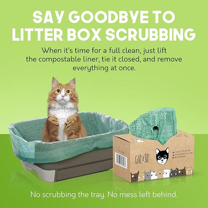 Home Compostable Cat Litter Box Liners, Jumbo XL 36” x 19” Drawstring - Extra Thick Heavy Duty Litter Box Bags, Tear Resistant & Leak-Proof Cat Liners for Easy Cleanup - Pack of 10