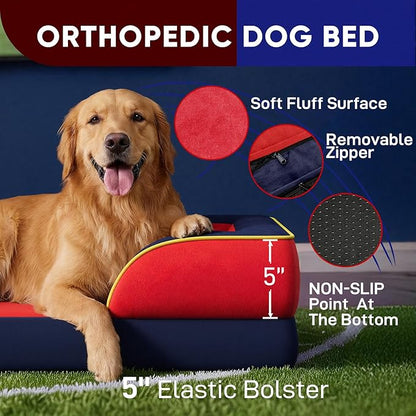 Comfort Expression Orthopedic Dog Bed for Extra Large Dogs 42x30 Inch, Waterproof Egg Crate Foam XL Pet Bed with Removable Bolsters, Dog Couch with Washable Cover & Non-Slip Bottom, Kansas