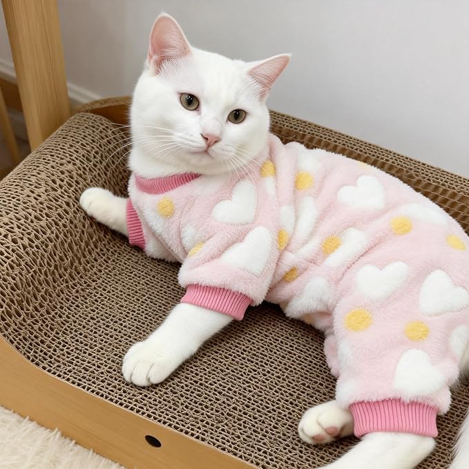 Dog Sweaters for Small Dogs Girl Dog Clothes Fleece Small Dog Pajamas Female Warm Dog Pjs Soft Dog Onesie Heart Chihuahua Clothes Pink Pet Puppy Pajamas, XS